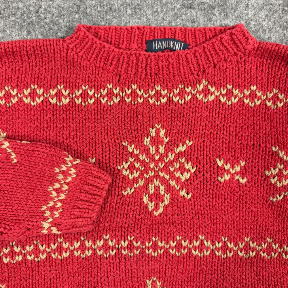 Merona Handknit Snowflake Sweater Womens S Red Cotton Winter Holiday EUC
